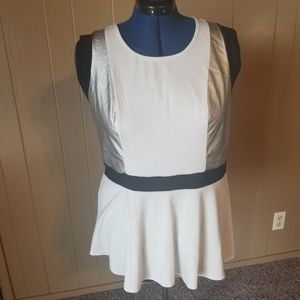 White Peplum Top with Silver and Black Accents